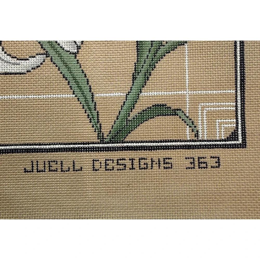 Juell Designs 363 White Iris Hand Painted Needlepoint Canvas Vintage 10.25